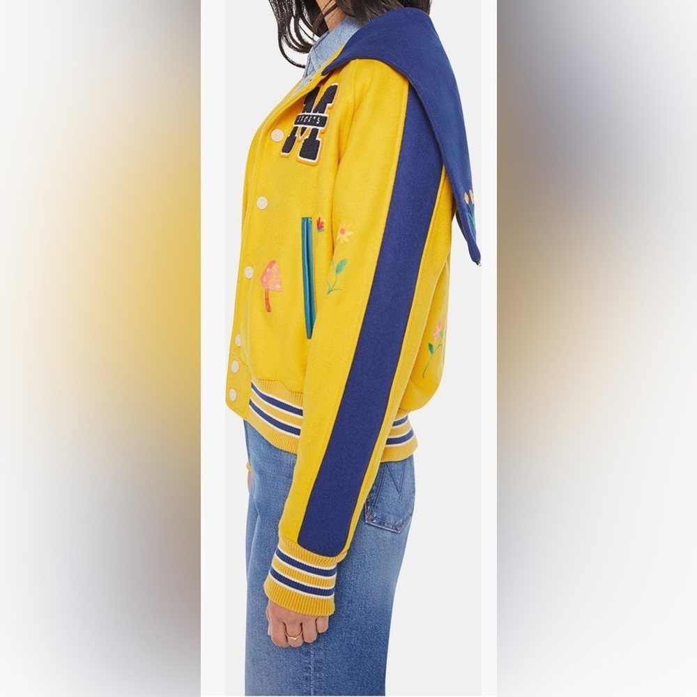 RARE MOTHER Split Hood Varsity Jacket Embroidered Yellow NWT In Orig. Packaging - Picture 16 of 16
